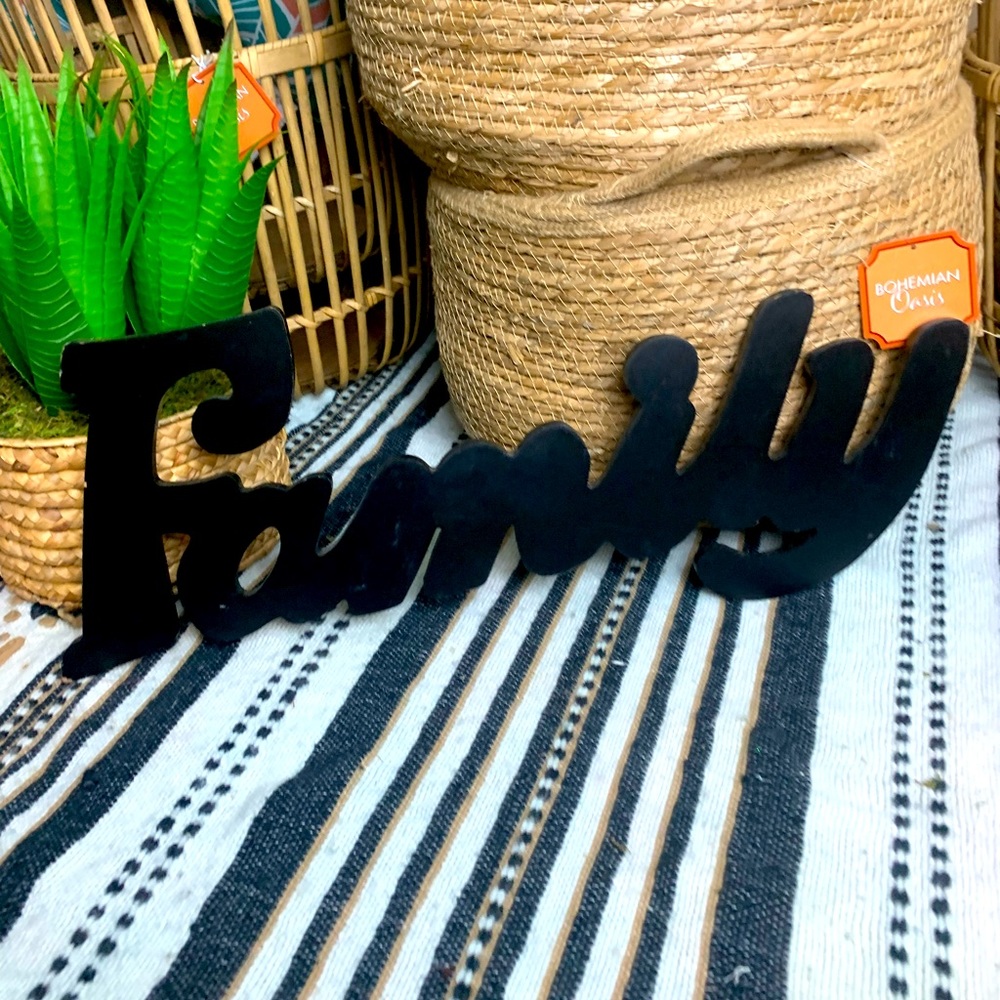 Family Wall Hanging Script Decor - Black Accent Aesthetic Modern Simplistic